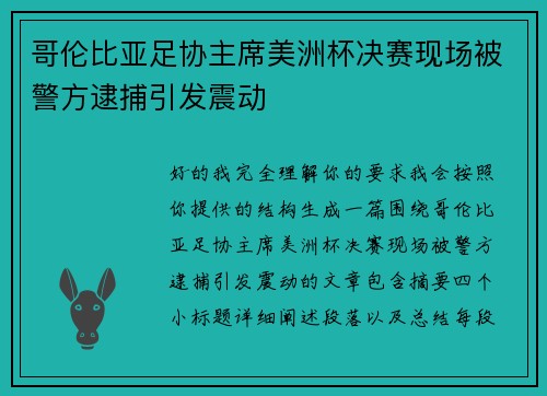 哥伦比亚足协主席美洲杯决赛现场被警方逮捕引发震动