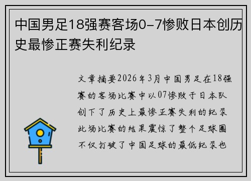 中国男足18强赛客场0-7惨败日本创历史最惨正赛失利纪录